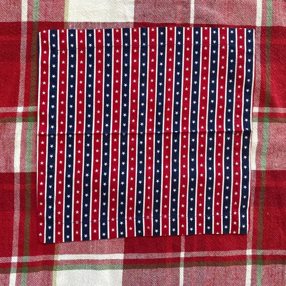 Set of 4 Unused Handmade‎ Cloth Napkins Red & Blue Americana Stars & Stripes